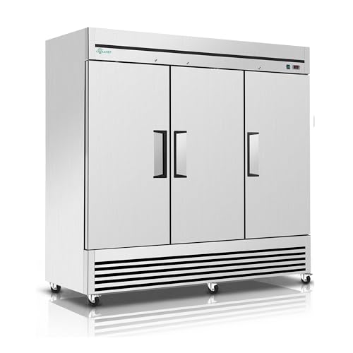 Image of COOLCHEF 81 inch Commercial Refrigerator 72 Cu.Ft, Stainless Steel 3-Door Reach-in Fridge, 33-40℉, Air Cooling, LED Light, 9 Shelves, R290, ETL