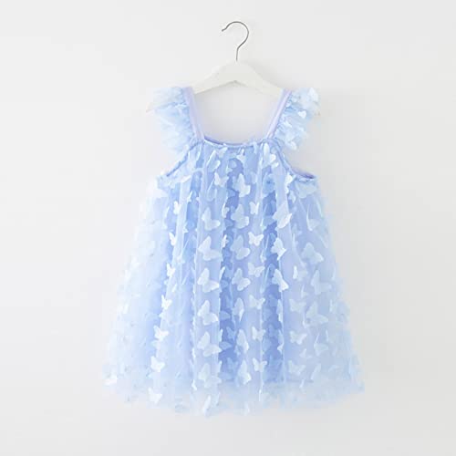 Vestido de festa de malha para meninas, sem mangas, 3D, borboleta, tule, vestido de princesa, vestid