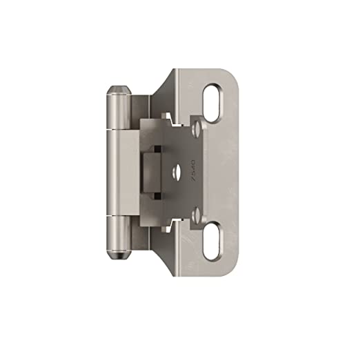 Amerock Cabinet Hinge 1/4 inch (6 mm) Overlay Satin Nickel 2 Pack Self-Closing Partial Wrap Cabinet Door Hinge