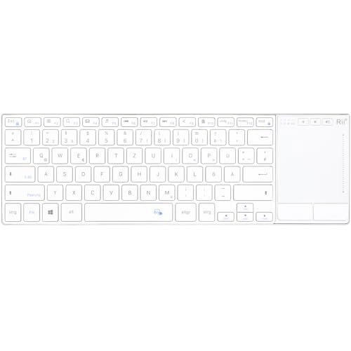 Rii Kabellose Tastatur mit Touchpad, Zwei Verbindungsmodi, Wireless Keyboard, Tastatur Kabellos Klein f&uuml;r Laptops/Smart-TVs, QWERTZ, Wiederaufladbarkeit (2,4GHz+Bluetooth)