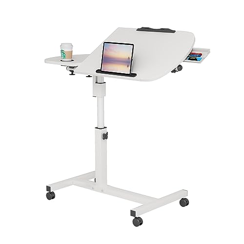 EXSELTMAN Mesa de Ordenador con Ruedas portátil Regulable en Altura,Mesa de Cama con Ruedas,Marco Giratorio de 360° Mesa de Ordenador con 4 Ruedas y Estante Reclinable Mesa Auxiliar para Ordenador