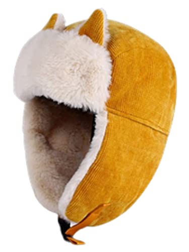 Obosoyo Womens Winter Hats With Lovely Cat Ear Fashion Trooper Aviator Earflap Cap Outdoor Ski Hat Ushanka Buckle Closure Yellow cover