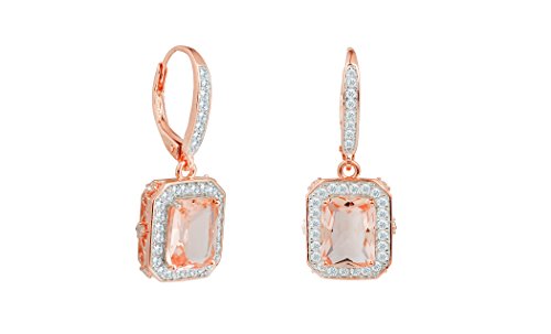 NYC Sterling Women Rose Gold Plated Cubic Zirconia Leverback Halo Drop Earring