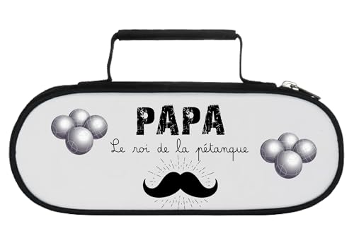 Sacoche pour 3 Boules de Pétanque avec Fermeture Éclair - Inscription "Papa Le Roi de la Pétanque" - Cadeau Papa Pétanque, Anniversaire, Noël