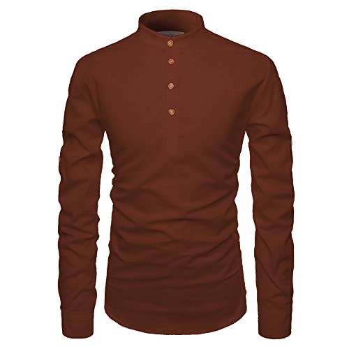 Image of Men's Full Sleeve Beige Color Cotton Blend Spread Slim Fit Shirt Style Kurta for Men and Boys