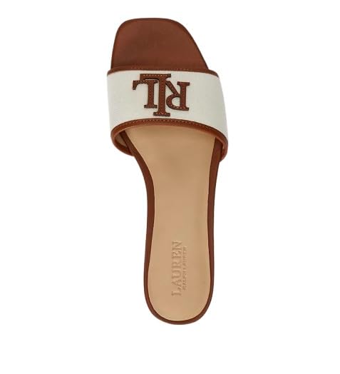 Lauren Ralph Lauren Sandalo ciabatta Everley in tela e pelle marrone DS26RL03 802P04395003