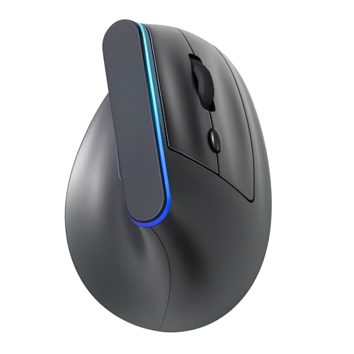 Mouse Vertical Ergonômico Sem Fio Recarregável RGB, 1600 DPI Ajustável, 6 Botões, USB/Bluetooth 2.4G, Redução de Tensão no Pulso e Tendinite, Cliques Silenciosos, Ideal para Trabalho Jogos e Estudos
