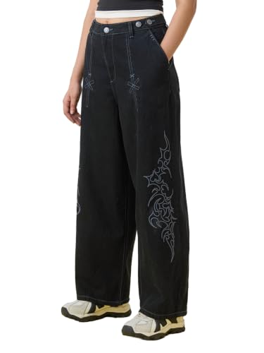 Image of The Souled Store: Barrel-Fit Denim: Women and Girls Washed Cotton Twill Barrel Fit Lightweight Adjustable Rise Everyday Casual Denim Jeans
