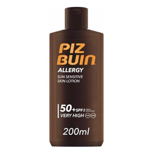 PIZ BUIN Allergy Sun Sensitive Skin Lotion FPS 50 (200 ml), protector solar corporal con FP50, protección solar muy alta para pieles sensibles, loción corporal con filtros UVA/UVB