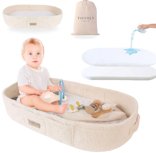 Image of Toodly Baby Changing Basket – Cream Sherpa Moses Basket – Diaper Changing Pad for Dresser – Baby Changing Table Topper for Newborns and Infants