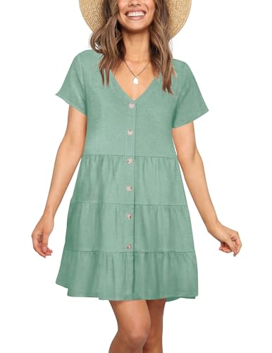 Image of Nova In Sky Women's Summer Dresses 2026 Short Sleeve V-Neck Casual Loose Swing Button Down Casual T Shirt Dresses