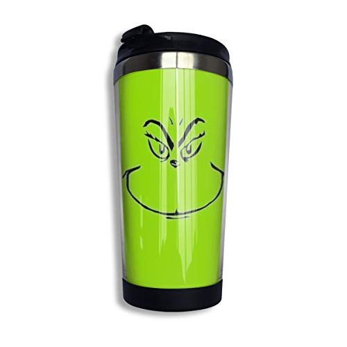 Grinch-face 400ML Coffee Mug with Lid Stainless Steel Vacuum Durable Insulated Wall Tumbler for Home Travel Office School
