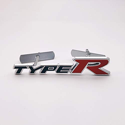 Image of Chrome Metal Type-R Logo Car Front Grille Emblem Premium 3D Racing Sport Turbo Power Grill Badge (Black&Red)