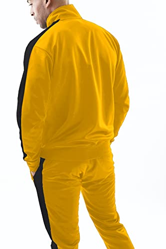 Bleecker And Mercer Men Tracksuit Set Jacket And Pants W/Zipper Pockets- Active Gym Running Track Joggers (St500- Yellow/Black Side, L) #TOP1