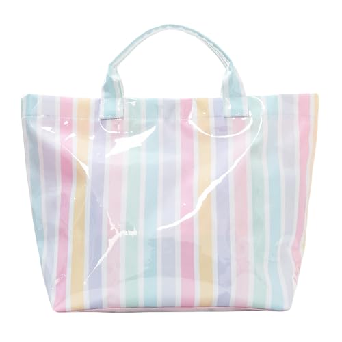 Image of Striped PVC Tote Bag for Women, Waterproof Plastic Hobo Handbag Summer Tote for Beach, Pool & Ideal Gift