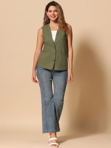 Allegra K Cotton Linen Vest for Women's Casual V Neck Button Down Sleeveless Jacket4