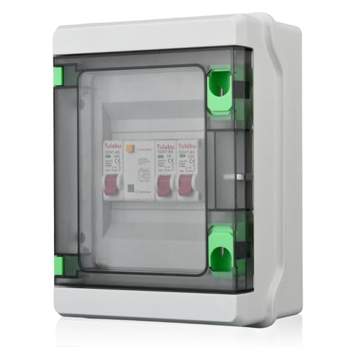 SPORWAY 2 Way Garage Consumer Unit: Circuit Breaker Panel, IP65 Consumer Unit Anti-Leakage Fuse Box for Garages Caravans Workshops 63A 30mA RCD 2 MCB 6A + 32A