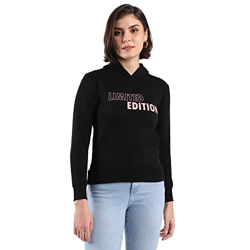 Image of PINACOLADA Women's Cotton Solid Printed Sweatshirt with Hoodie, Regular Fit for Casual Wear Full Sleeve Sweatshirt Crafted with Comfort Fit and High-Performance for Everyday Wear