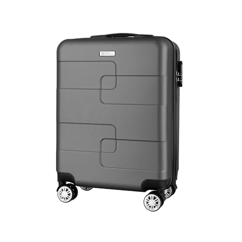 WORLD EXPLORER Cabin Suitcase 55 x 40 x 20 cm 34L ABS Hard Shell Hand Luggage with 4 Wheels 3 Level Telescopic Handle Combination Lock Lightweight Cabin Bag for Ryanair Priority Travel Dark Grey
