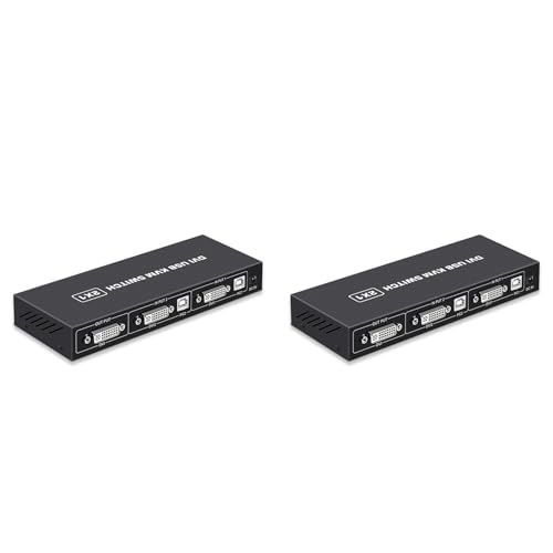 Kueohse 2X Conmutador KVM DVI 2 en 1 4K Dos Computadoras Teclado USB Compartido Ratón Monitor de Impresión Pantalla de Conmutación Multifunción