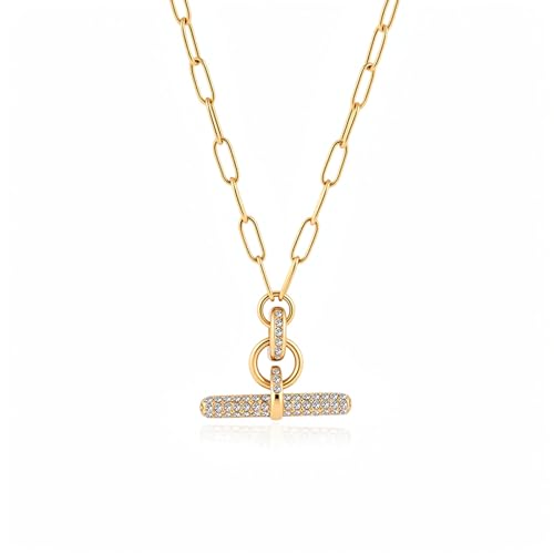 Image of Jeulia 14K Gold Plated Necklaces for Women, Dainty Paperclip Chain Choker T-Bar Layered Stackable Gold Necklace Jewelry Gifts