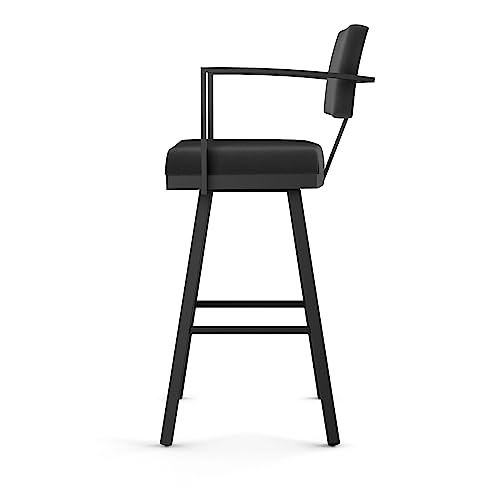 Image of Amisco Akers 26 in. Swivel Counter Stool - Black Faux Leather /Black Metal