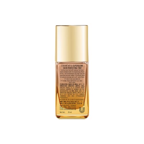 Image of LAKME Makeup+Skincare VitC Superglow Skin Perfecting Medium coverage, Natural Finish Liquid All Skin type Tint Cool Rose C140 25ml