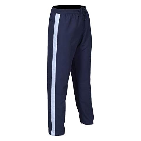 Sterling Sports® Mens Tracksuit Bottoms Mesh Lining Silky Casual Gym Joggers Sweat Pants 1 Stripe (Large, Navy with White) Cover