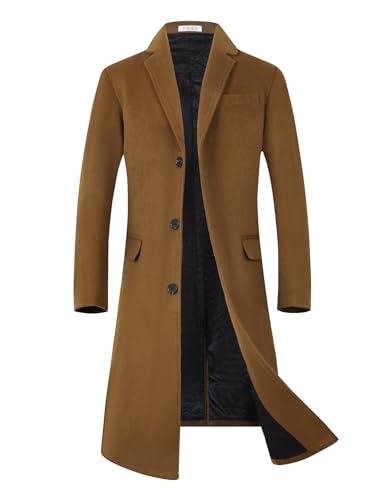 Image of ELETOP Men's Wool Trench Coat Winter Business Long Overcoat | Quilted Lined Warm Pea Coat, Business Casual, Notch Collar, Wool Blend