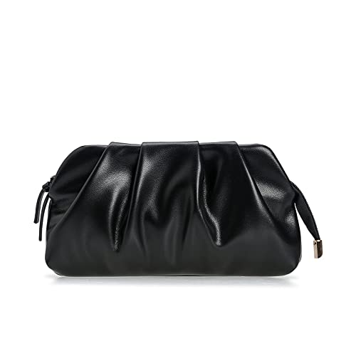 Charming Tailor Chic Soft Vegan Leather Clutch Bag Dressy Pleated PU Evening Purse for Women (Black)