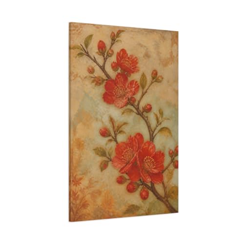 Tableau branche fleurie rouge pour sublimer votre grand salon retro