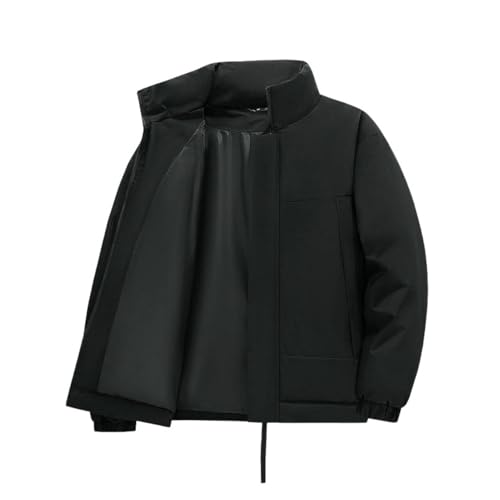 Veste d'hiver rembourrée pour homme noire avec col montant chaud et double fermeture zippée