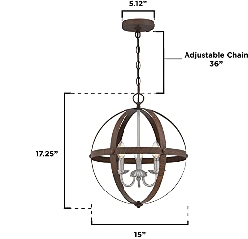 Image of Westinghouse 6116000 Stella Mira Three-Light Pendant, Walnut and Brushed Nickel