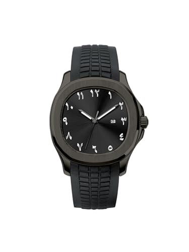 Image of Pririo Mens Watch Arabic Dial 42mm Stainless Steel Case Arabic Numerals Black Rubber Strap 3ATM Waterproof