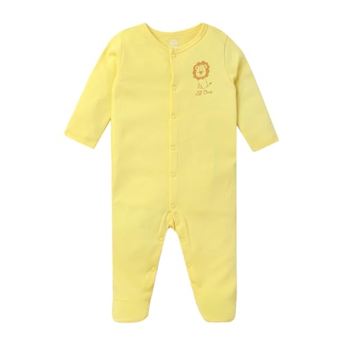 Image of miniklub Baby Front Open Long Sleeve Full Length Knitted Cotton Sleep Suit (Yellow Color)
