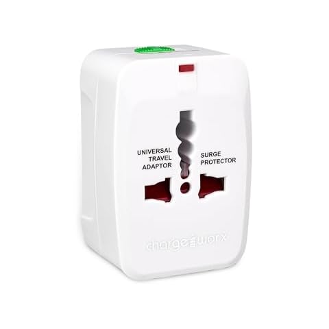 ChargeWorx International Power Adapter Plug, US, EU & UK Plugs Built-in, European Travel Plug Adapter, Surge Protector, LED Power Light, Portable Universal Travel Adapter Works in Over 150 Countries Cover