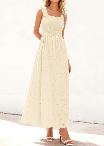 Image of KIRUNDO Summer Lace Dress for Women Eyelet Maxi Sundress