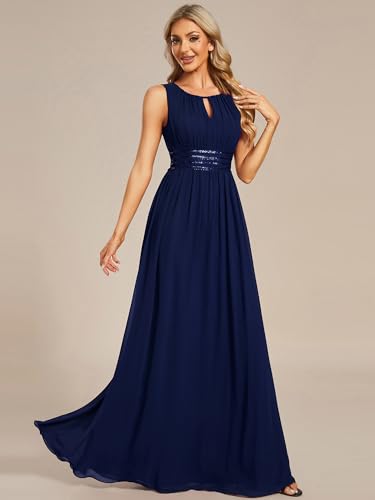 Image of Ever-Pretty Women's Chiffon Sleeveles Summer Formal Wedding Guest Dresses Ruched A Line Hollow Out Crew Neck Bridesmaid Dress
