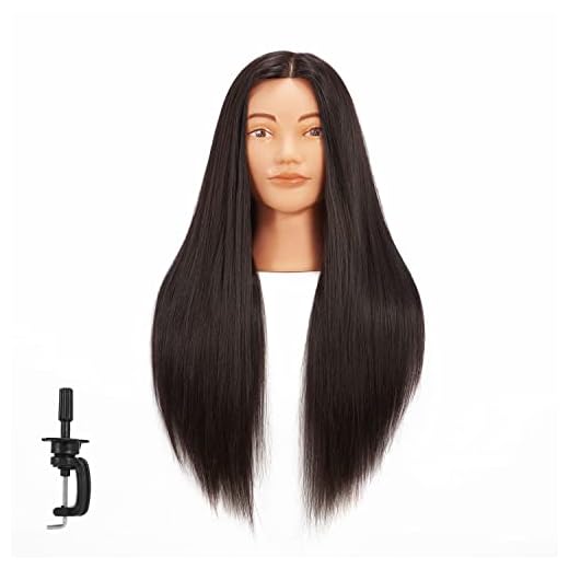 Hairginkgo Mannequin Head 26"-28" Super Long Synthetic Fiber Hair Manikin Head Styling Hairdresser Training Head Cosmetology Doll Head for Cutting Braiding Practice with Clamp (92019D0220)