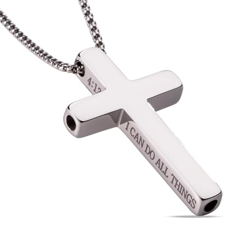Cross Breathing Necklace, Breathlink Quit Smoking Aid, Inspirational Bible Verse Anti-Anxiety Mindfulness Necklace, Premium Stainless Steel Breathwork Tool, Anxiety Relief Items Gift