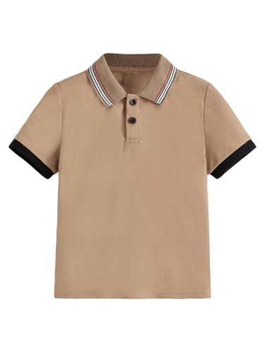 Floerns Boy's Striped Trim Short Sleeve Collar Neck Button Front Shirts Tops