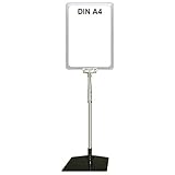 Ständer mit Plakatrahmen DIN A4 transparent, T-Stück transparent, ALU-Teleskoprohr mit Kunststoffversteller ausziehbar und Fußplatte eckig 16 x 19,2 cm Stahl