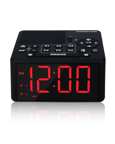 FUHONGYUAN Digital Alarm Clock Radio for Bedrooms with AM/FM Radio, Preset, Dual Alarm, Weekday, Weekend Alarm, Dimmable Large LED Screen, Sleep Timer, Snooze
