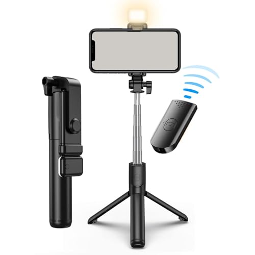 Palo Selfie Tripode para Movil,Tripode Movil Extensible,Trípode para Movil con Luz,Selfie Stick Móvil con Inalámbrico Control Remoto,360° Rotación Palo Selfie para Movil,Soporte de Trípode de Teléfono