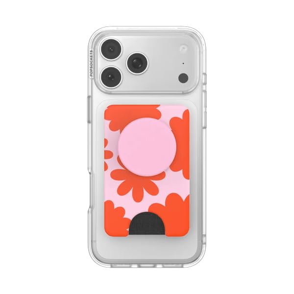 Image of PopSockets Phone Wallet for MagSafe, Phone Card Holder with Grip, Flower - Mirror Floating Florals
