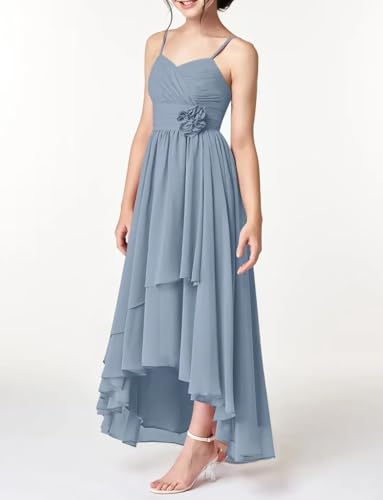 Junior Bridesmaid Dresses High Low Chiffon Flower Girl Dresses for Wedding Floral Party Dress for Teen Girls2