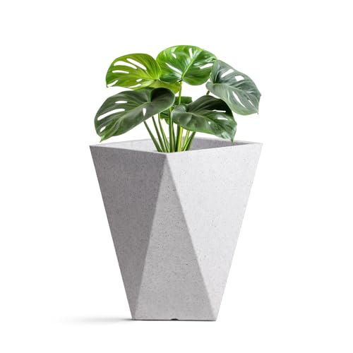BonKaso 19 Inch Diamond Square Planter Pot (25x25x45cm) | White, Durable & Lightweight Polymer Tower Gamla for Indoor & Outdoor Plants | Modern Flower