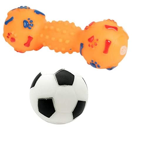 RvPaws Squeaky Rubber Dog Toy Combo of 2 - Black & White Football + Black & White Dumbbell (B09BQZ8F7V) Amazon Price History, Amazon Price Tracker