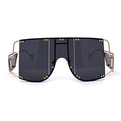 Panel Lens Retro Mobster Style Metal Rim Shield Sunglasses