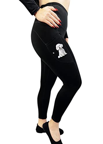 E&S Pets Bichon Frise High Rise Yoga Leggings for Pet Lovers -25 Lightweight Ultra Soft Yoga Pants for Women with Side Pockets (Large Bichon Frise)